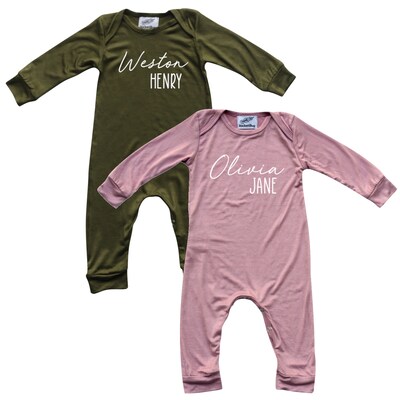 Personalized First and Middle Name Silky Baby Long Sleeve Romper- Gender Neutral - image1